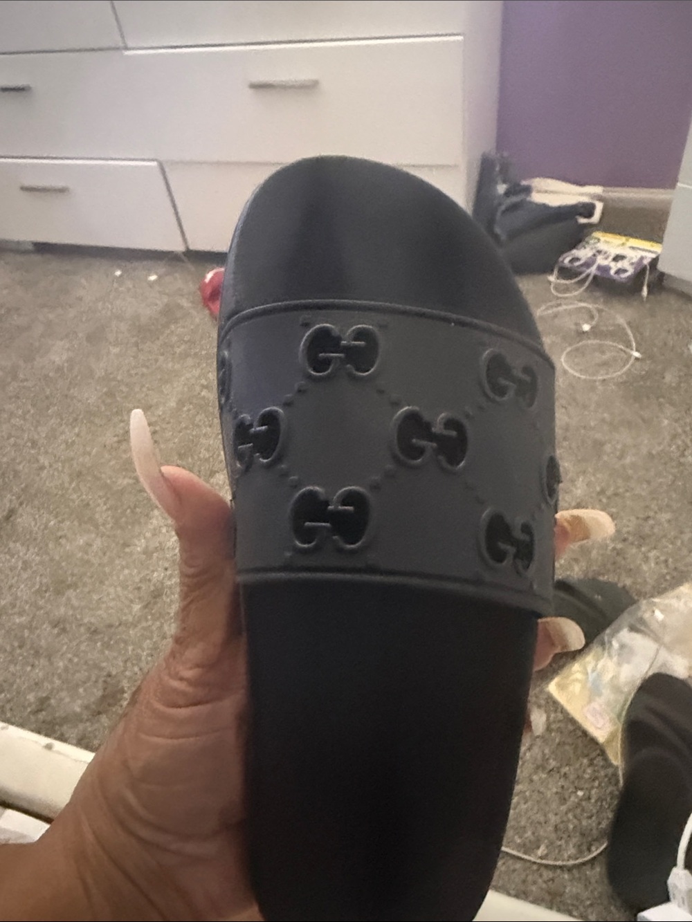 Gucci Black Embossed GG Rubber Slide